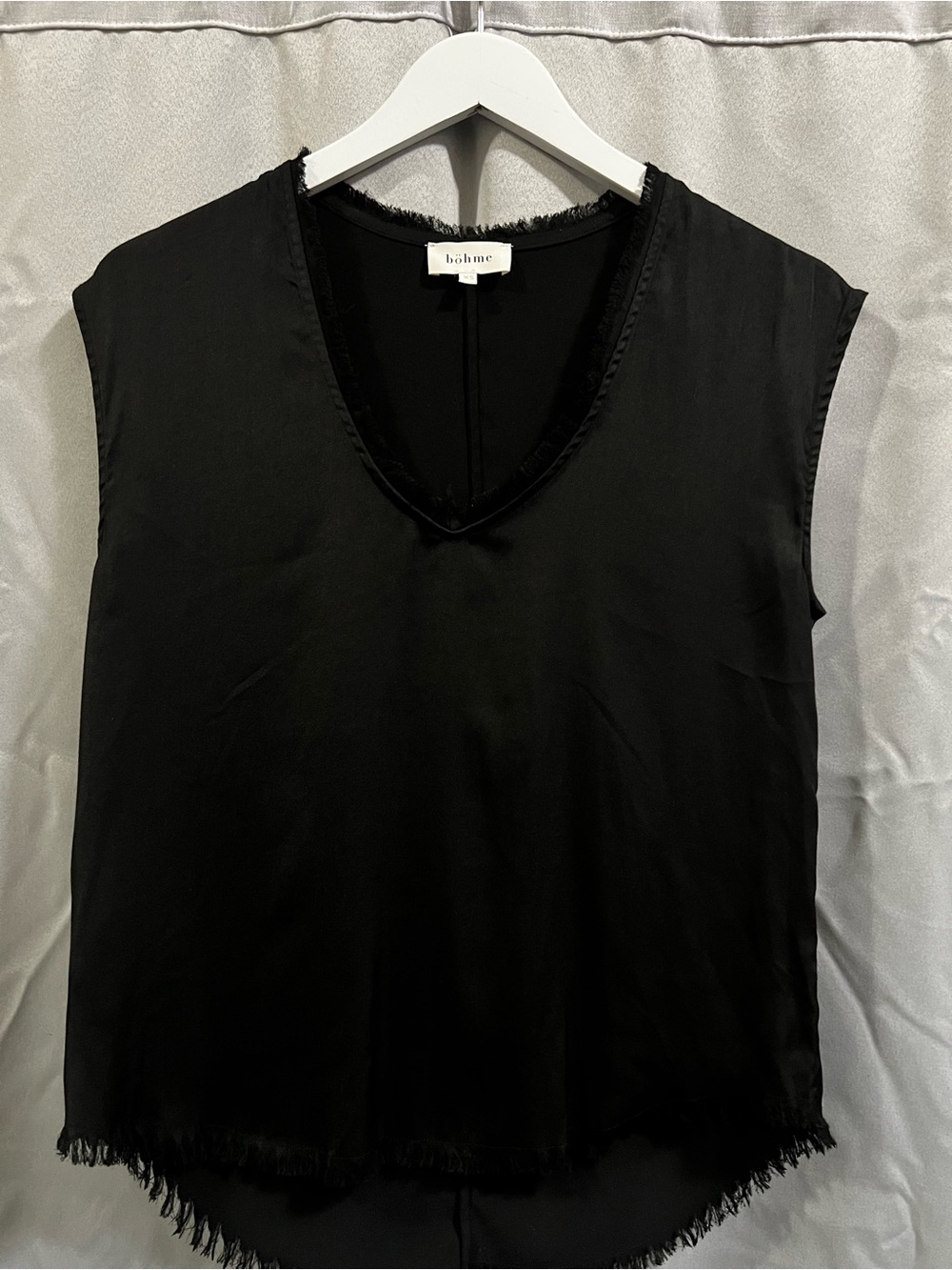 Böhme Black V-Neck Sleeveless Fringe Hem Top XS